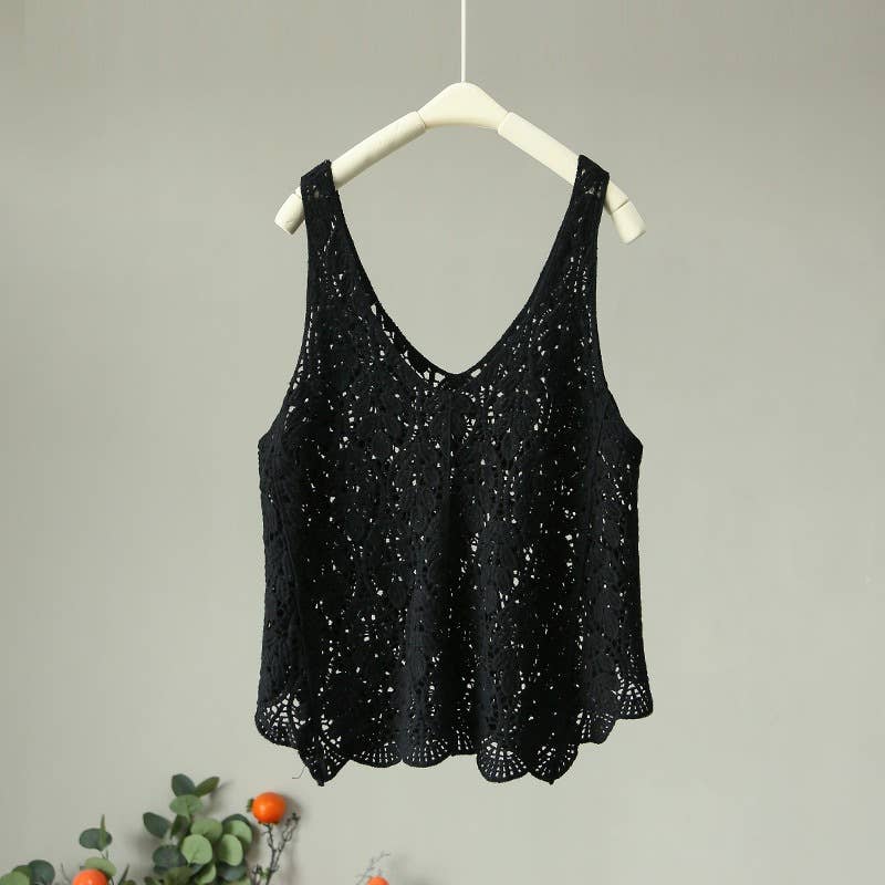 Hope & Sunshine - Cotton Knit Hollow Vintage Sleeveless Vest Top
