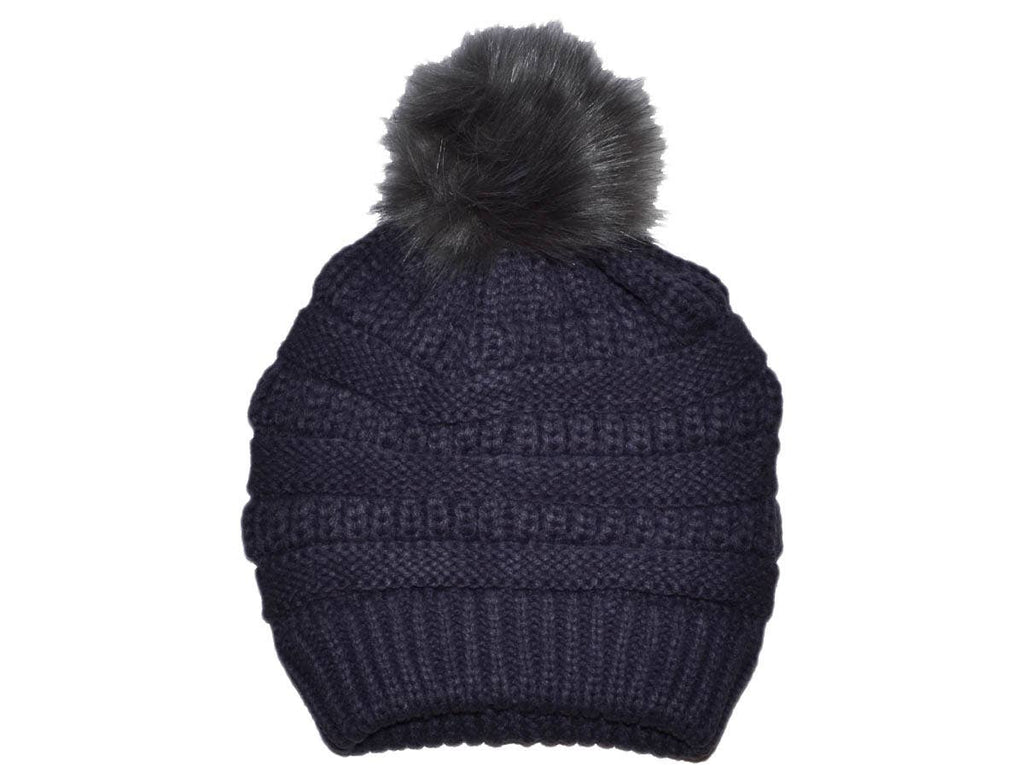 Buck Wholesale - Winter Beanie W/Fur Pom-Pom  - Warm Knit Soft Ladies Beanie