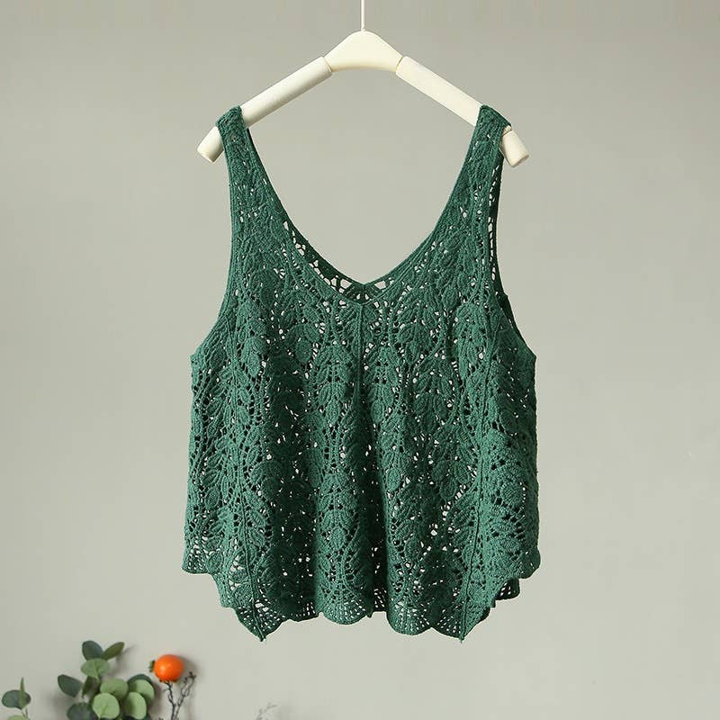 Hope & Sunshine - Cotton Knit Hollow Vintage Sleeveless Vest Top