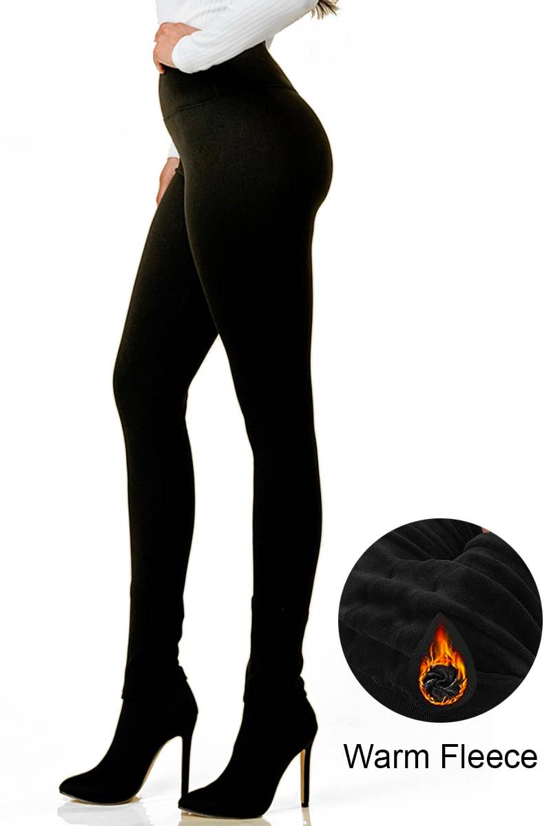 Solid color winter warm fleece lined HW thermal legging pant