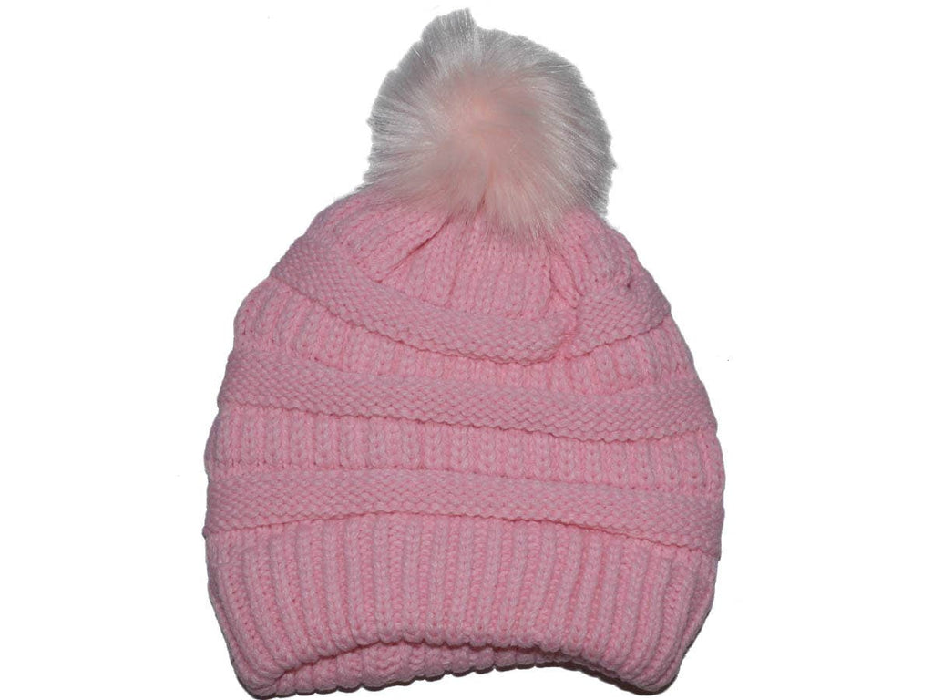 Buck Wholesale - Winter Beanie W/Fur Pom-Pom  - Warm Knit Soft Ladies Beanie