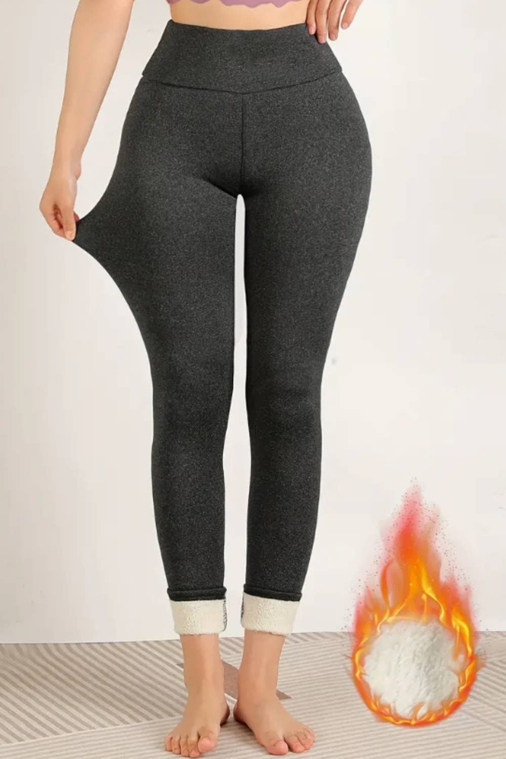 Lambskin thermal fur lined high waist winter warm leggings