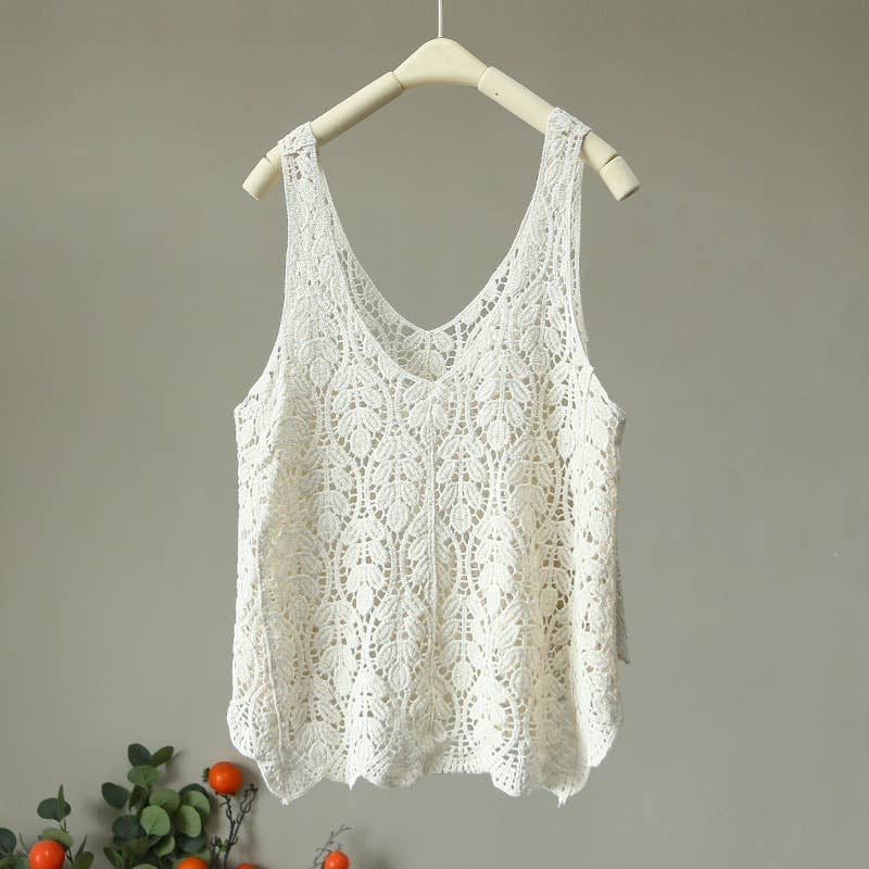 Hope & Sunshine - Cotton Knit Hollow Vintage Sleeveless Vest Top