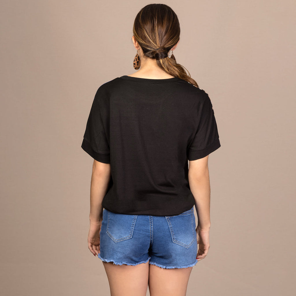 Leopard Color Block Half Sleeve Top