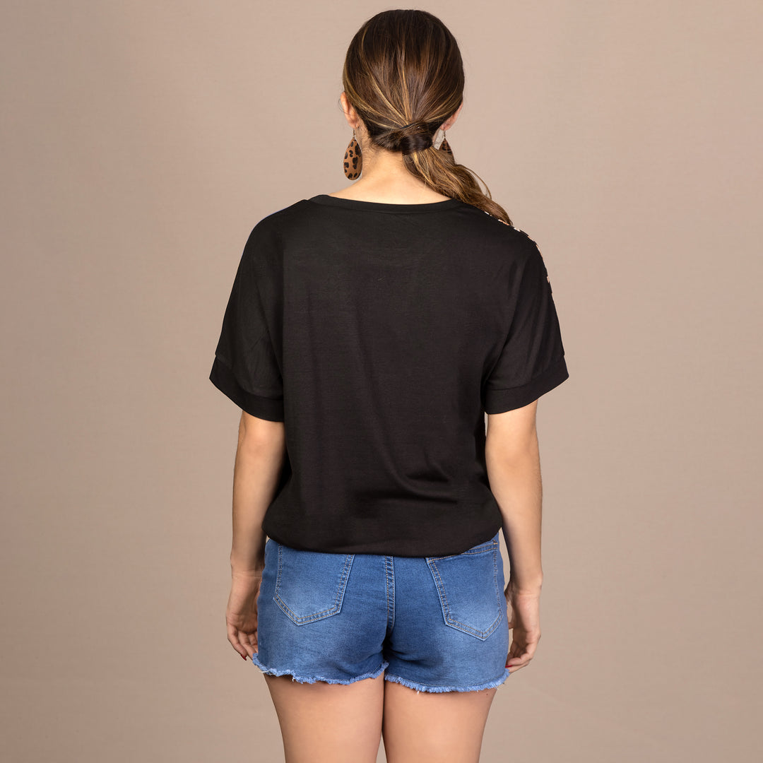 Leopard Color Block Half Sleeve Top