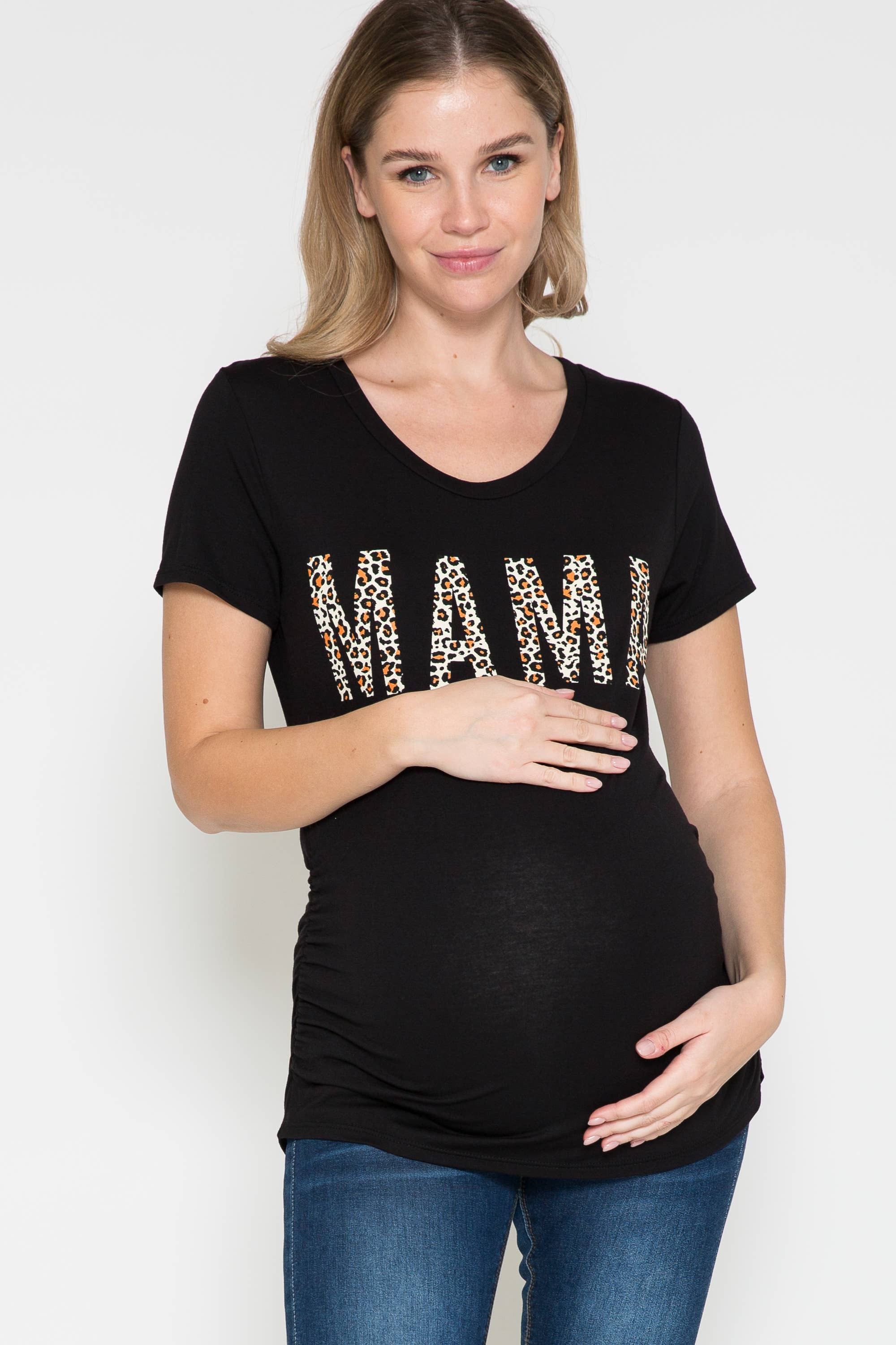 Story Teller - Maternity Round Neck Basic Leopard Print Graphic Tee Top