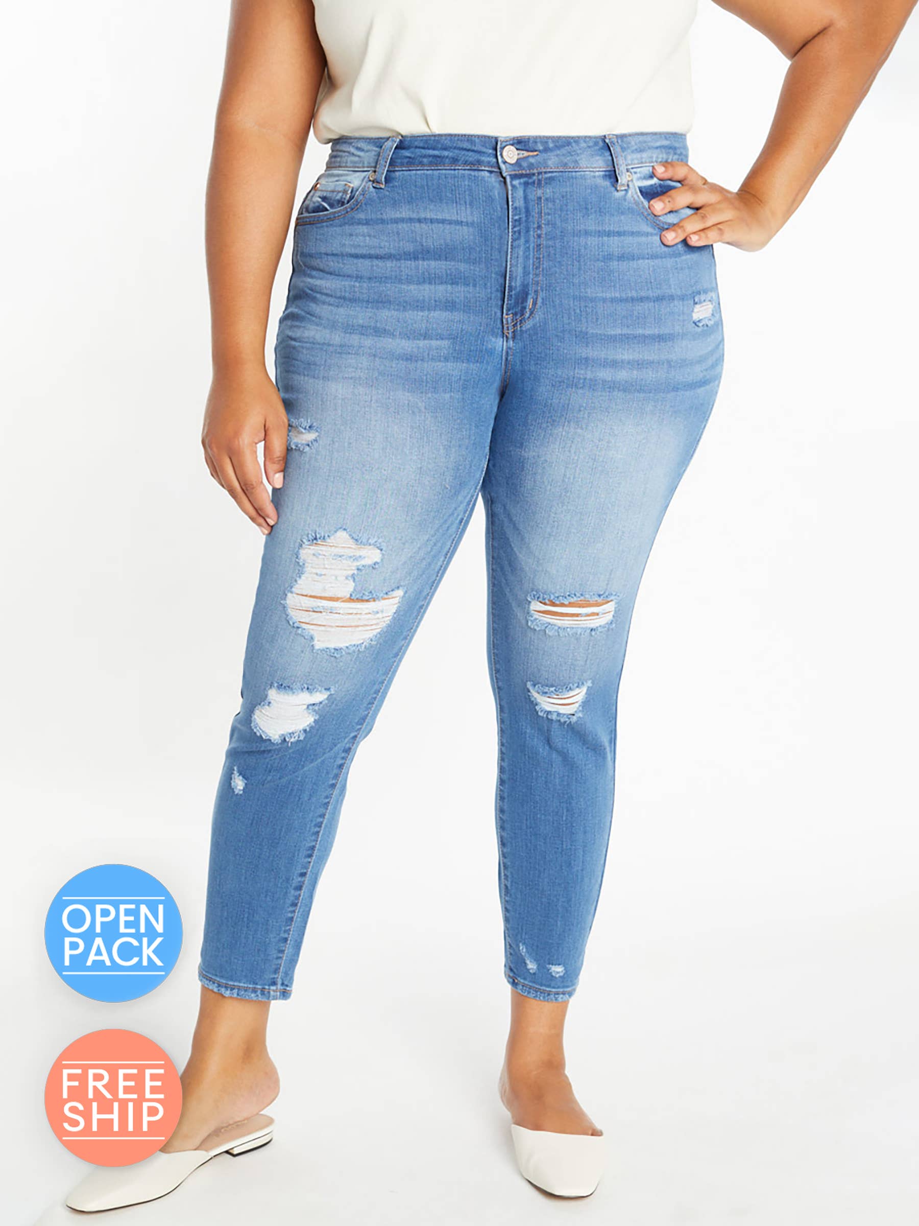 Curvy Distressed Ankle Skinny Jeans