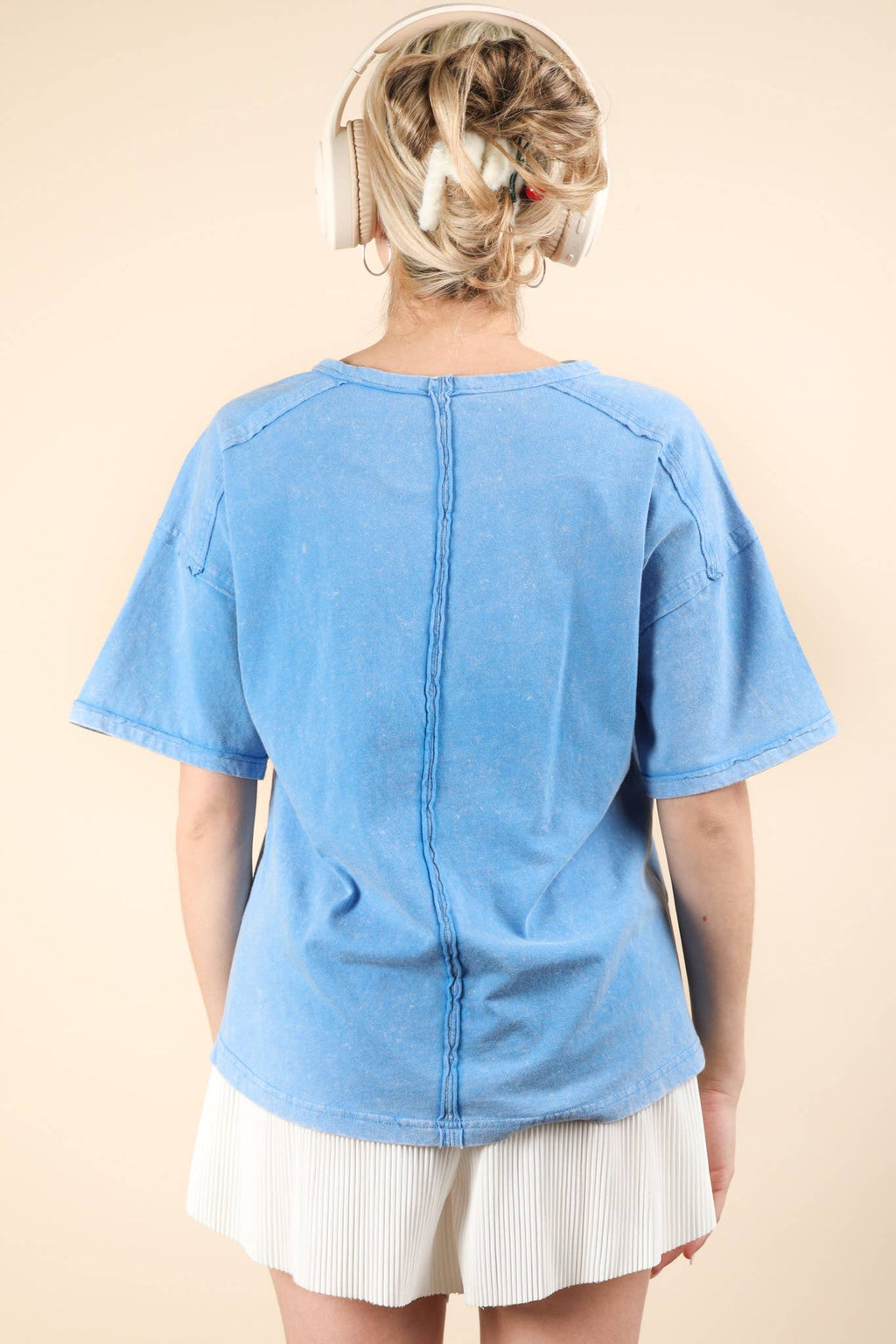 VERY J - NT11108-Mineral Washed Knit Top with Pocket