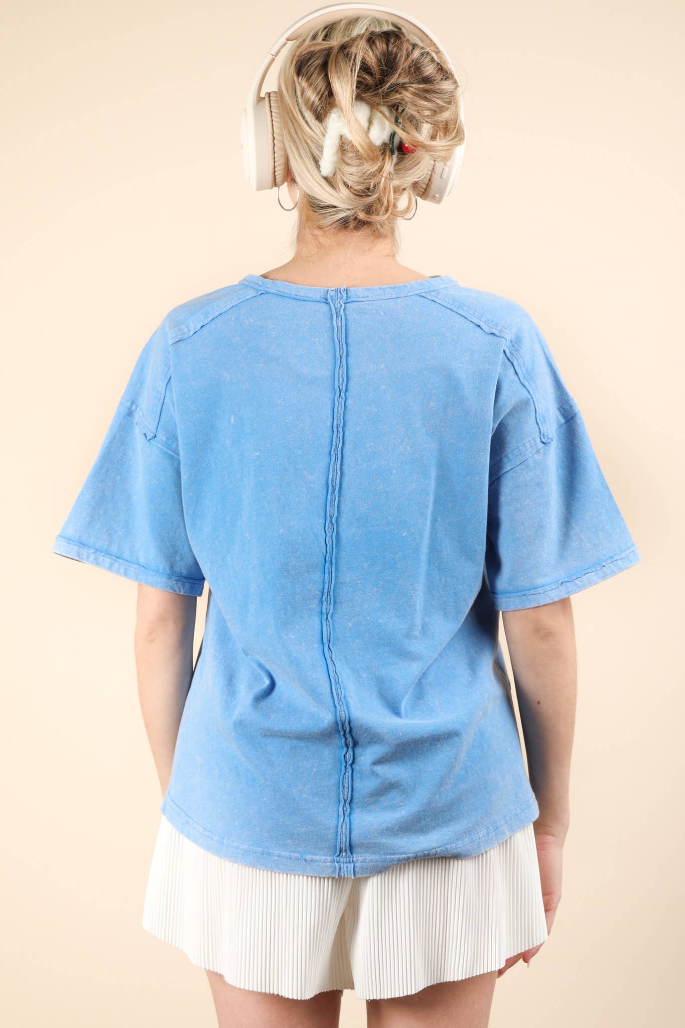 VERY J - NT11108-Mineral Washed Knit Top with Pocket