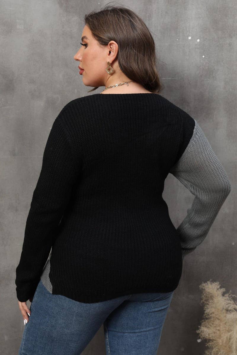 WOMEN PLUS SIZE SEXY DEEP NECK CROSS WRAP SWEATER_CWOCAL0298