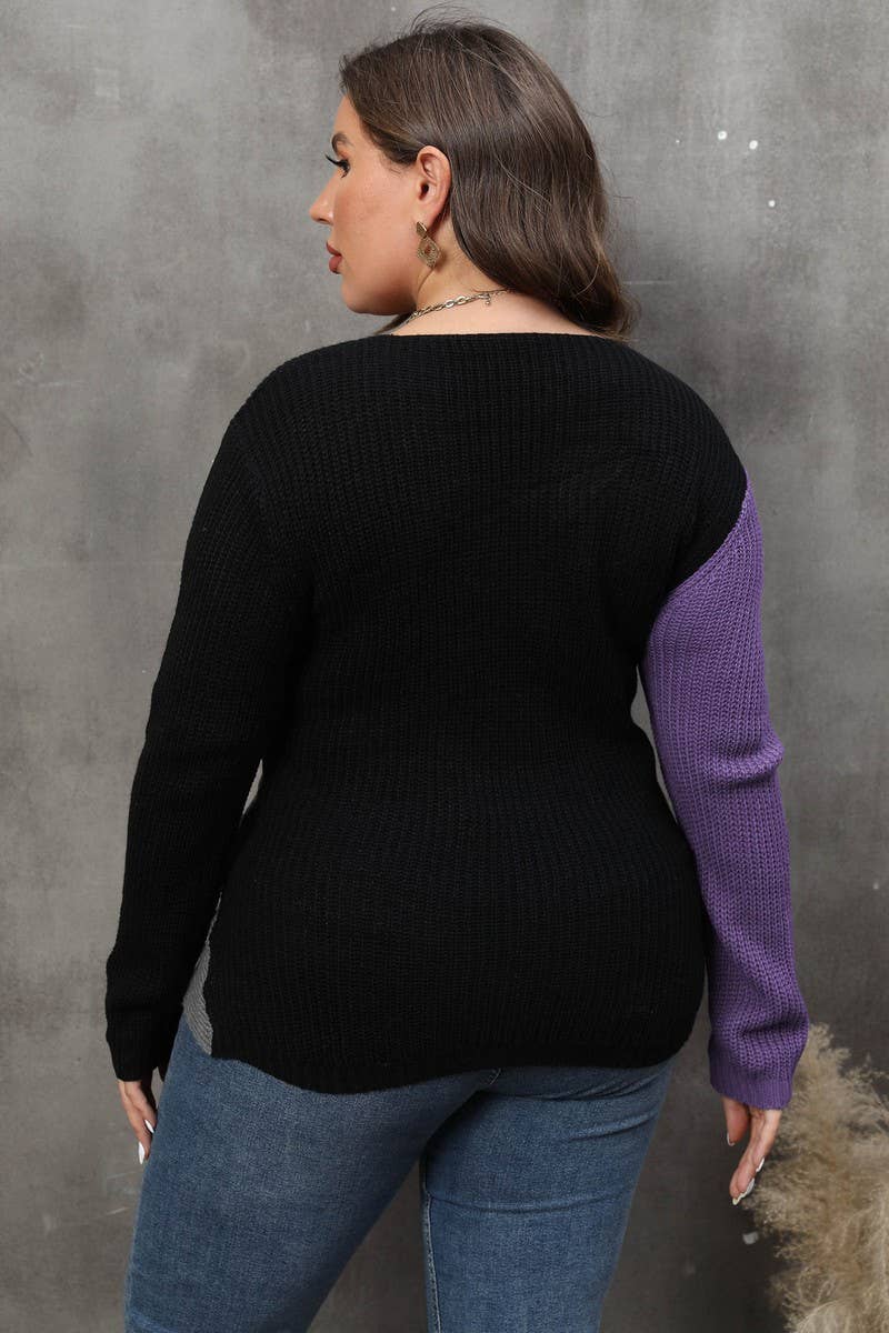WOMEN PLUS SIZE SEXY DEEP NECK CROSS WRAP SWEATER_CWOCAL0298