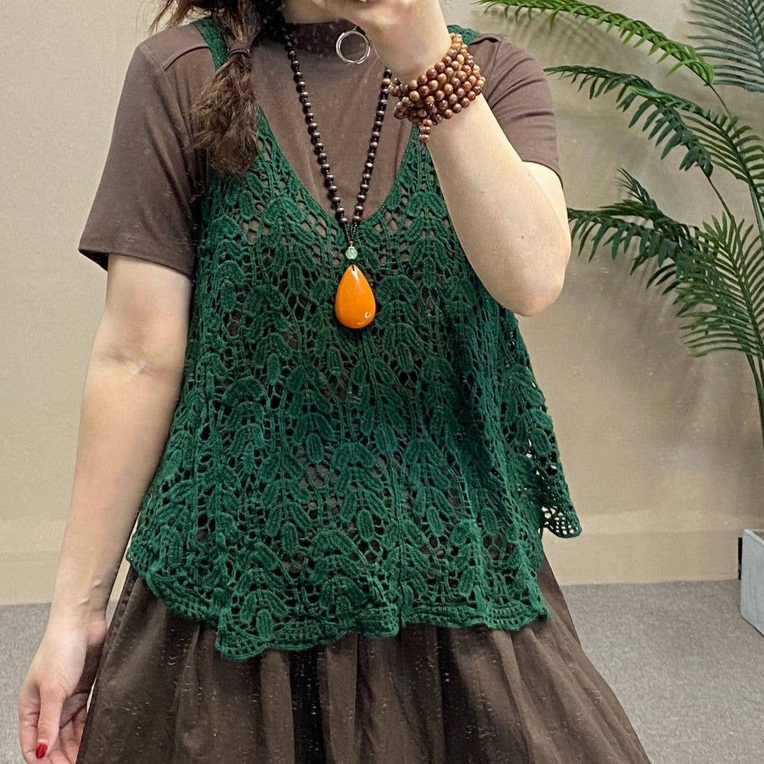 Hope & Sunshine - Cotton Knit Hollow Vintage Sleeveless Vest Top