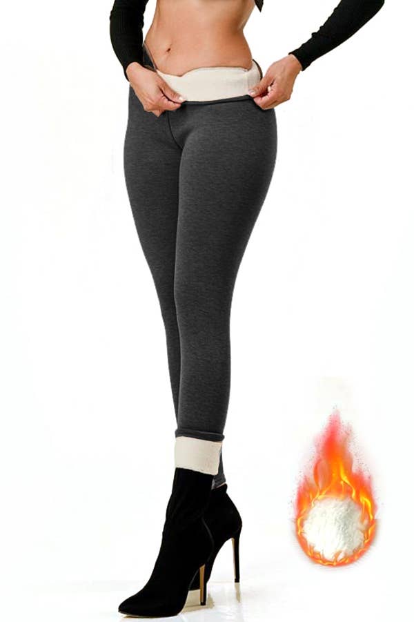Lambskin thermal fur lined high waist winter warm leggings