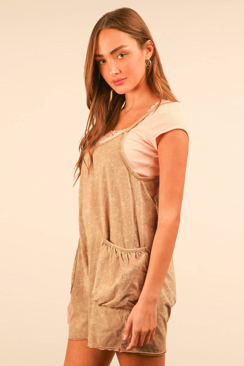 VERY J - NP70359-Mineral Washed Sleeveless Casual Knit Romper: