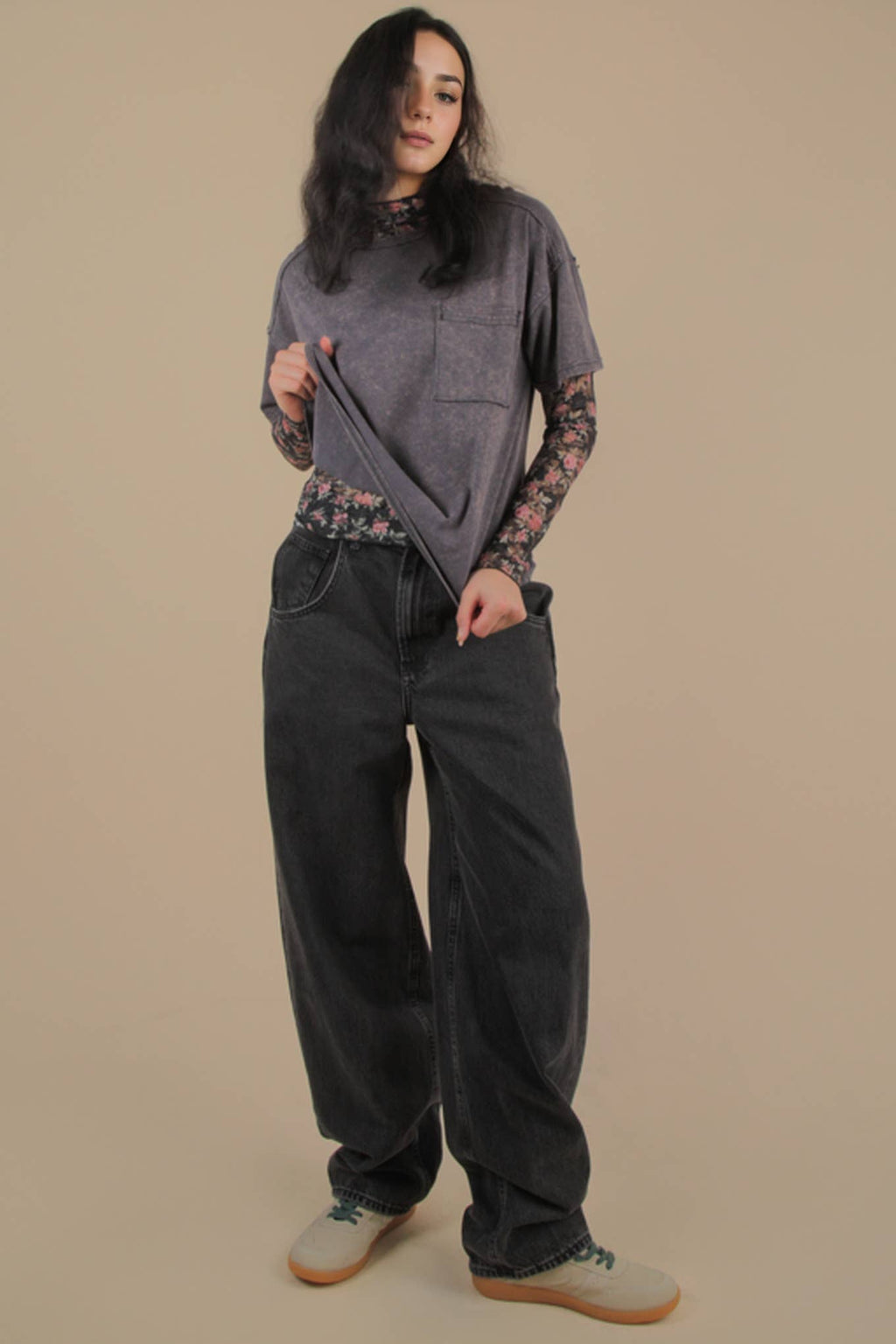 VERY J - NT11108-Mineral Washed Knit Top with Pocket