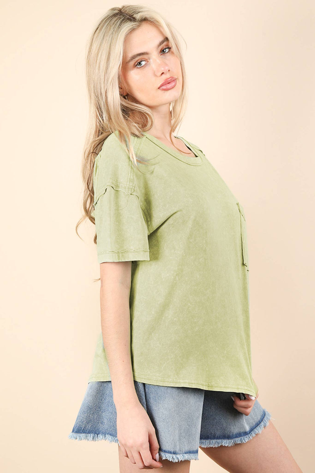 VERY J - NT11108-Mineral Washed Knit Top with Pocket