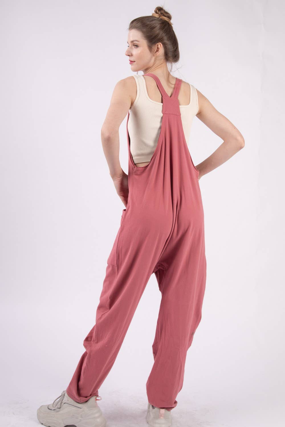 VERY J - NP70424-Casual Loose Fit Solid Knit Baggy Jumpsuit