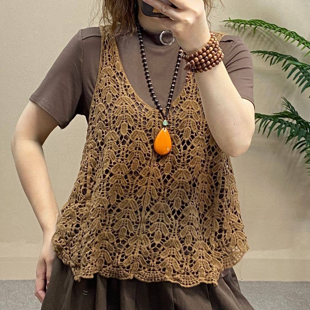 Hope & Sunshine - Cotton Knit Hollow Vintage Sleeveless Vest Top