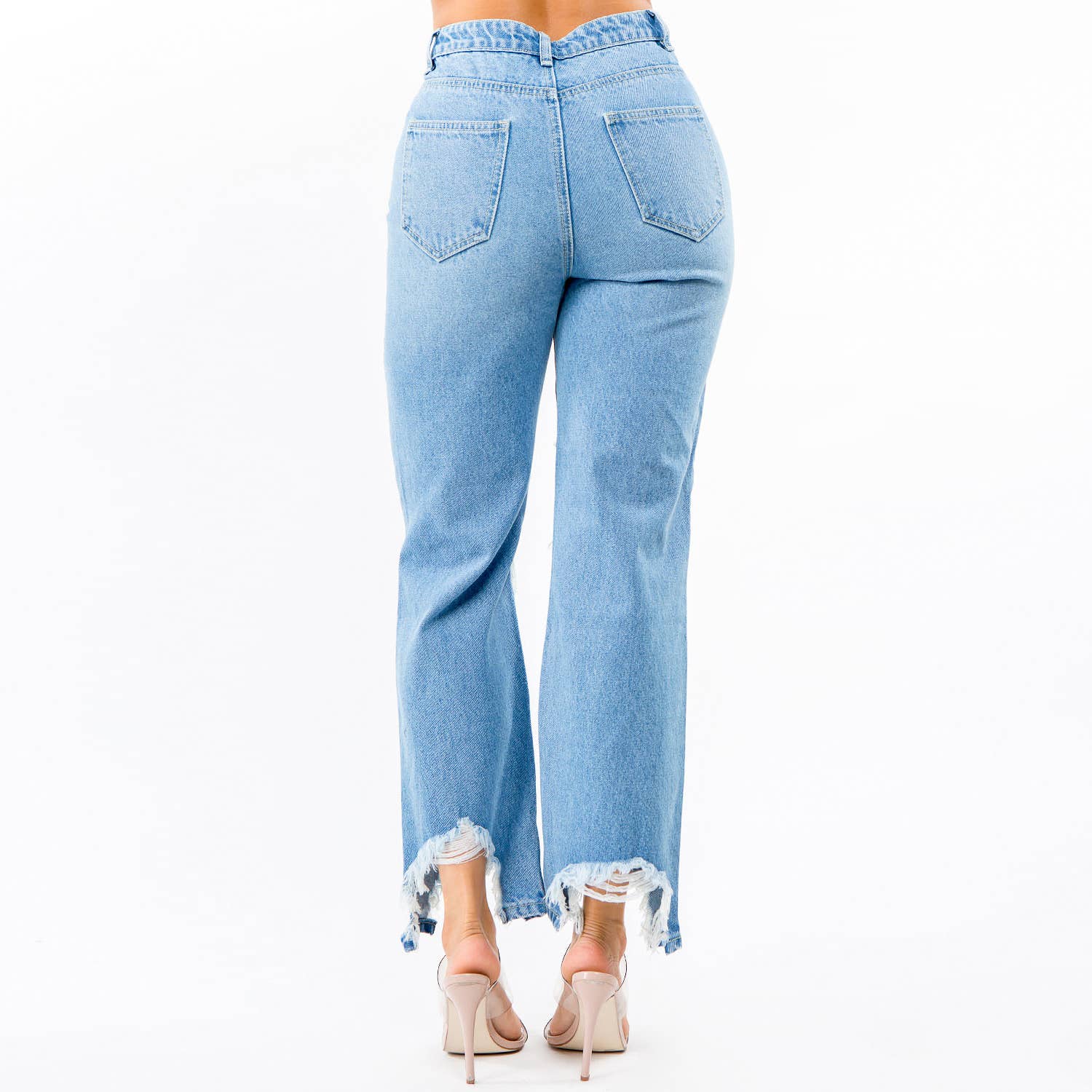 American Bazi - HIGH WAIST DISTRESSED WIDE LEG JEANS-RJH5509