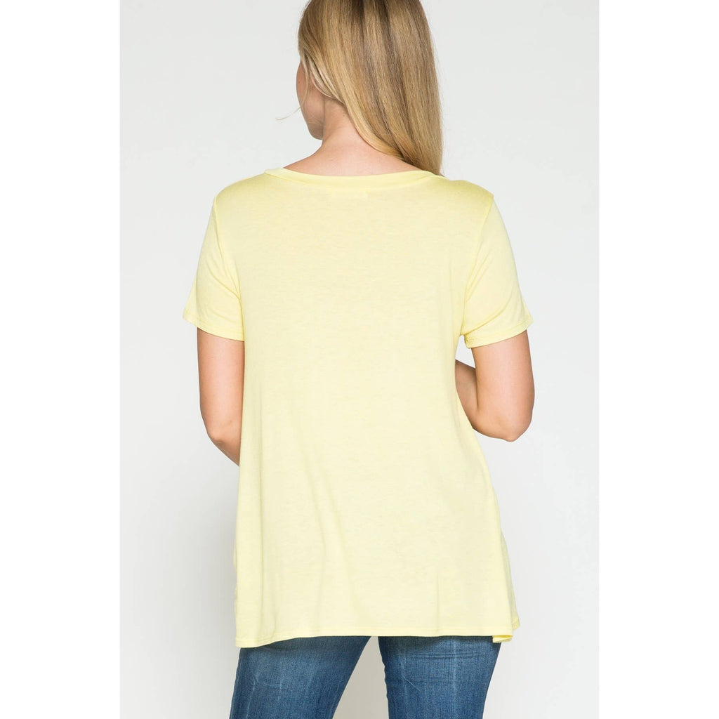 Story Teller - Maternity Round Neck Front Twist Knotted Solid Basic Top