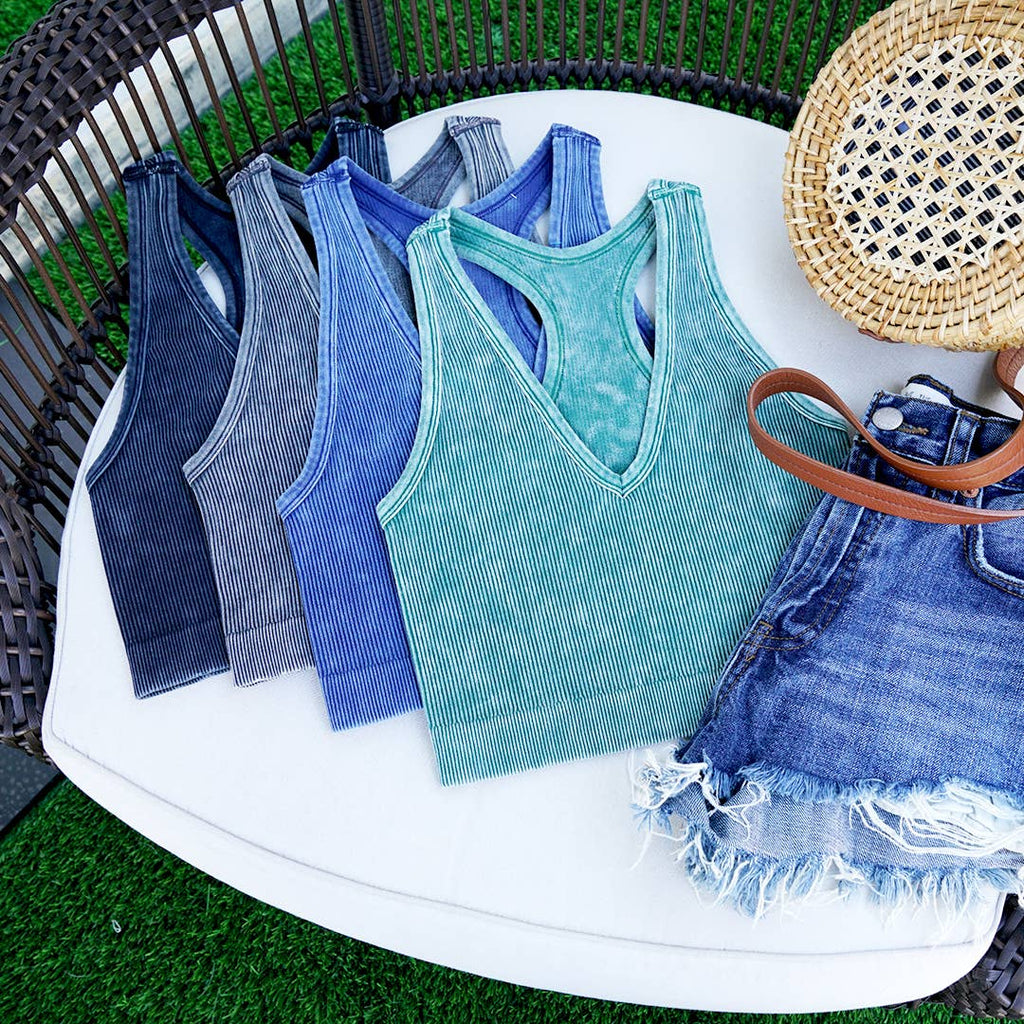 42POPS - `.42POPS Premium Washed Seamless Rib Crop Tank