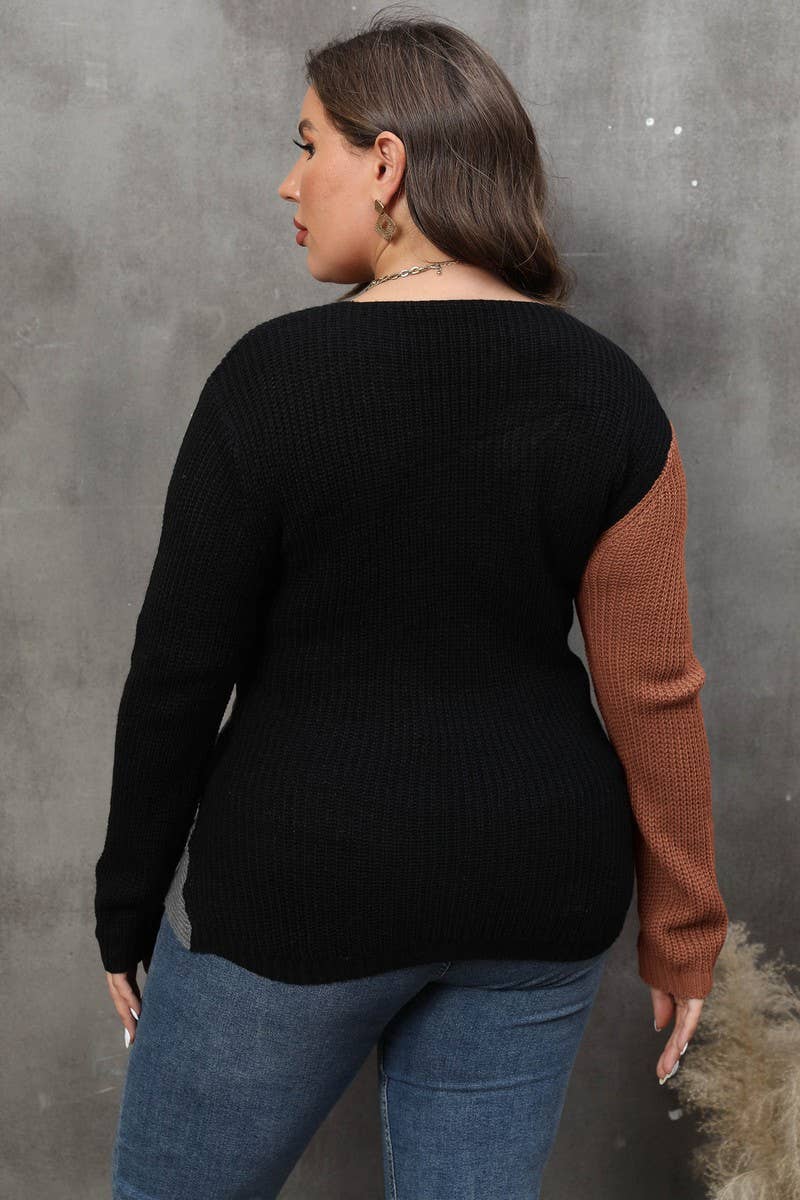 WOMEN PLUS SIZE SEXY DEEP NECK CROSS WRAP SWEATER_CWOCAL0298