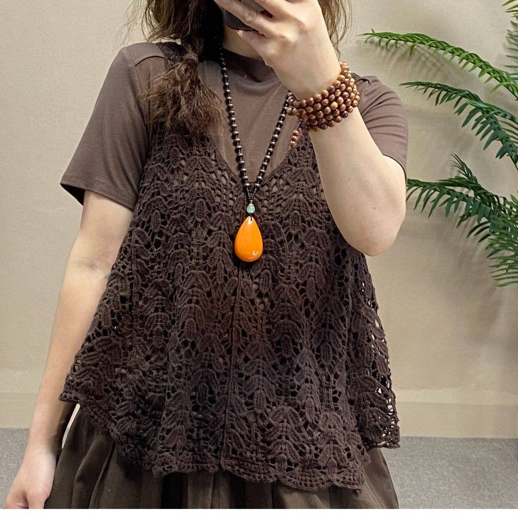 Hope & Sunshine - Cotton Knit Hollow Vintage Sleeveless Vest Top