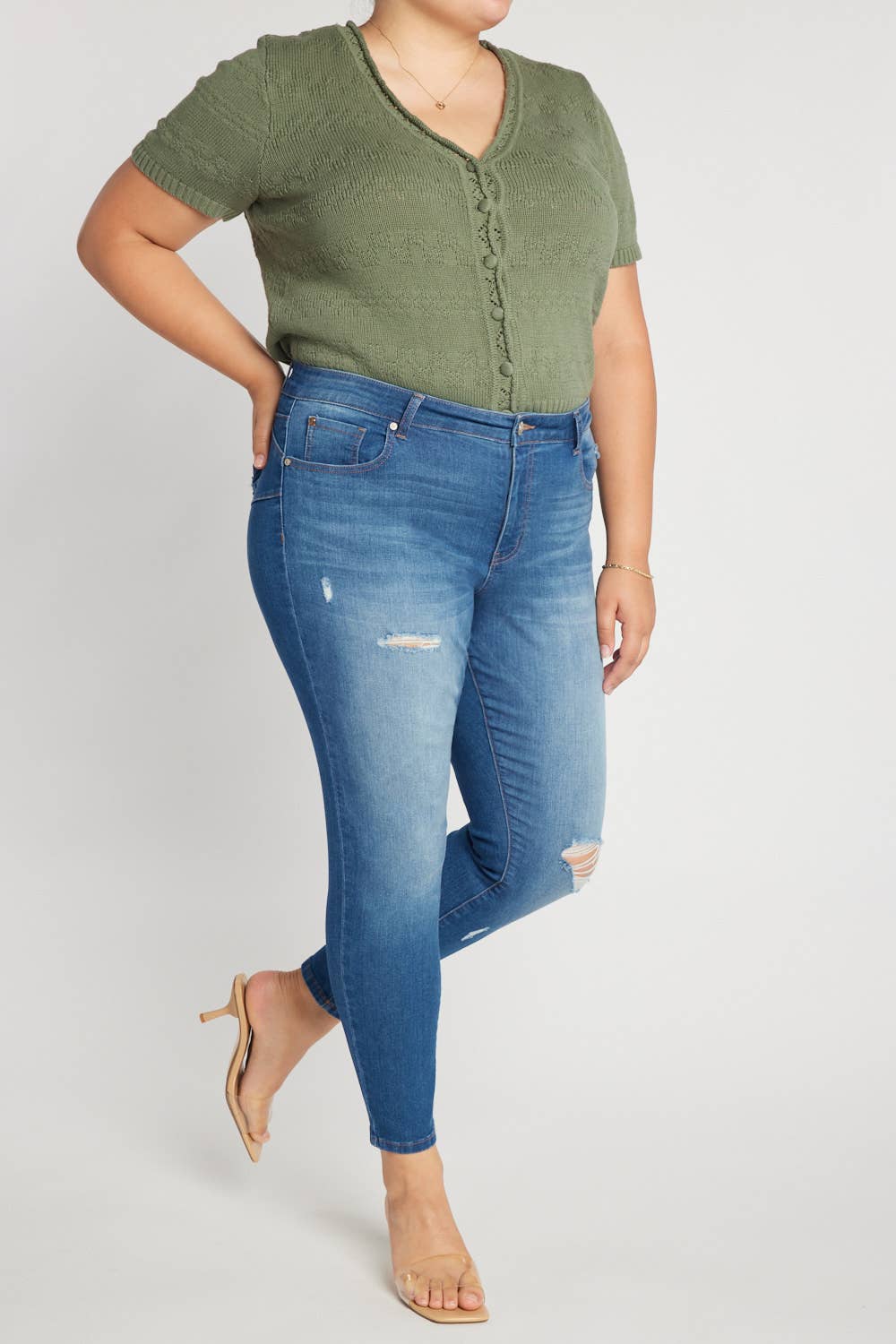 Curvy Distressed Ankle Skinny Jeans