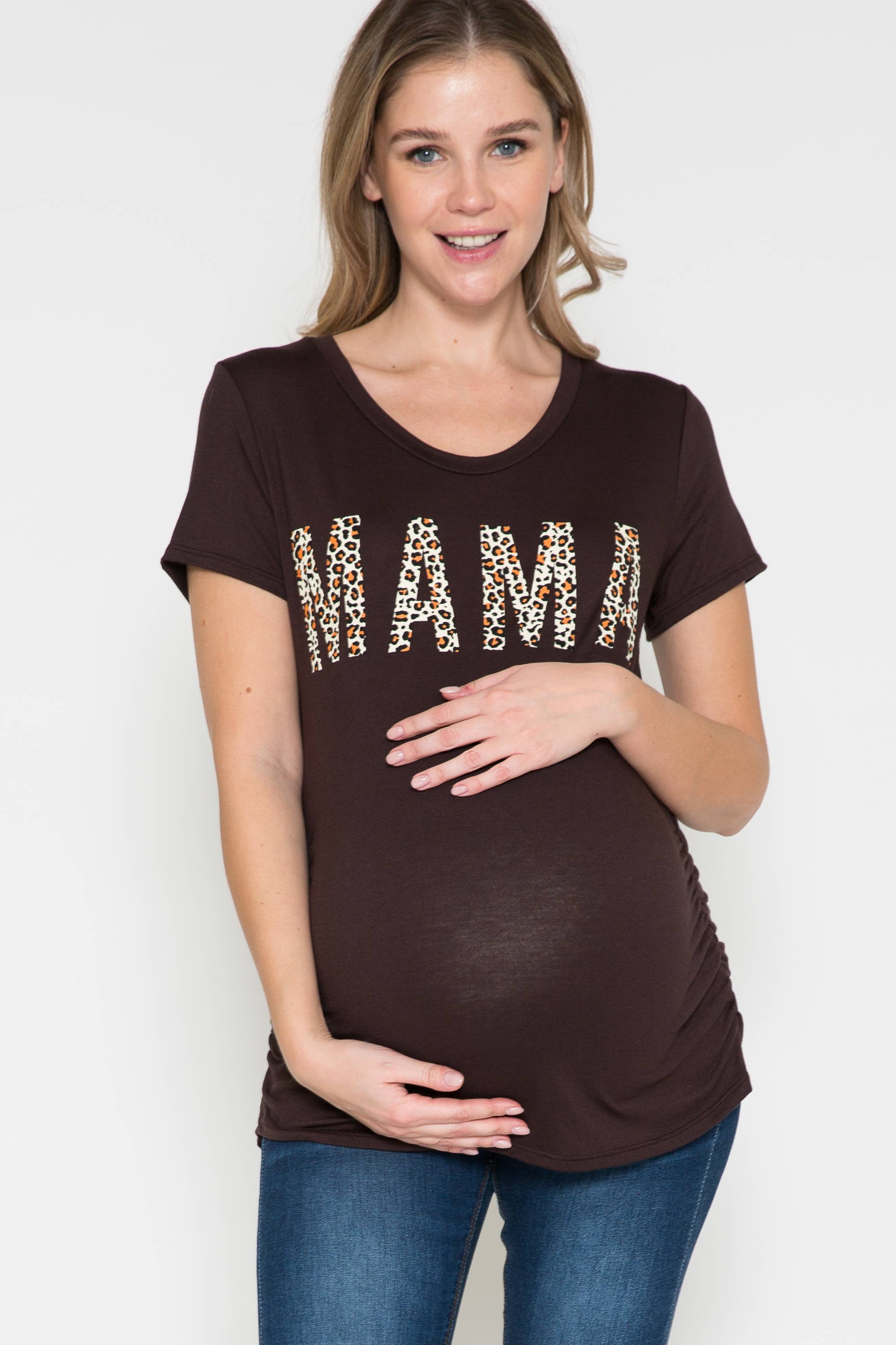 Story Teller - Maternity Round Neck Basic Leopard Print Graphic Tee Top