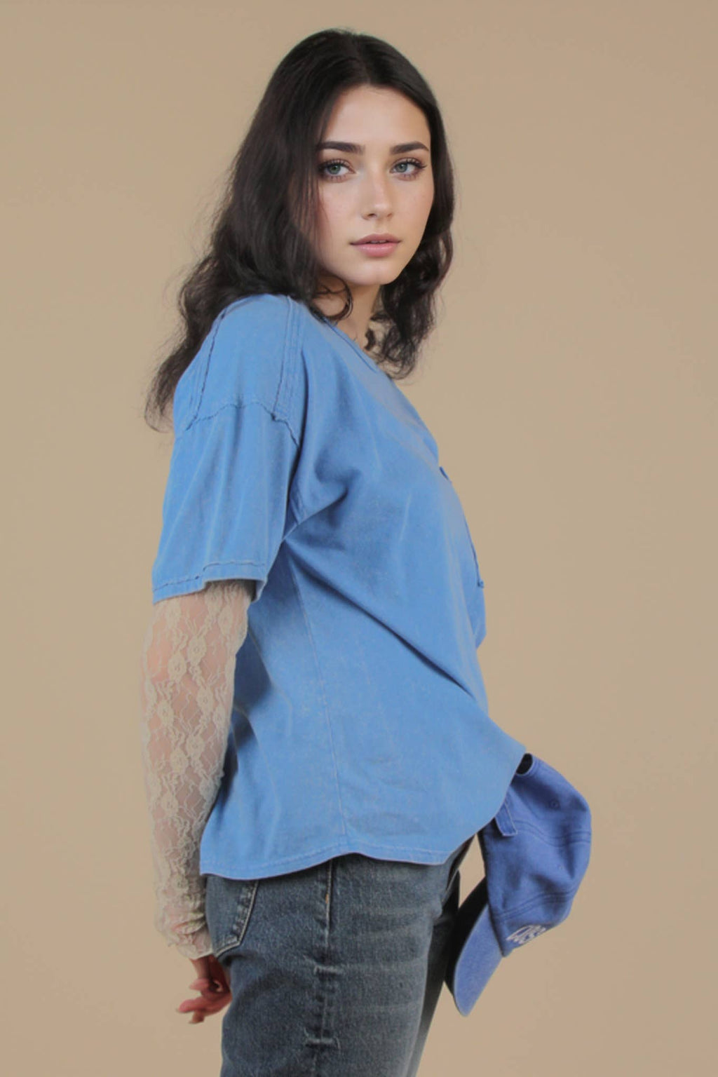 VERY J - NT11108-Mineral Washed Knit Top with Pocket