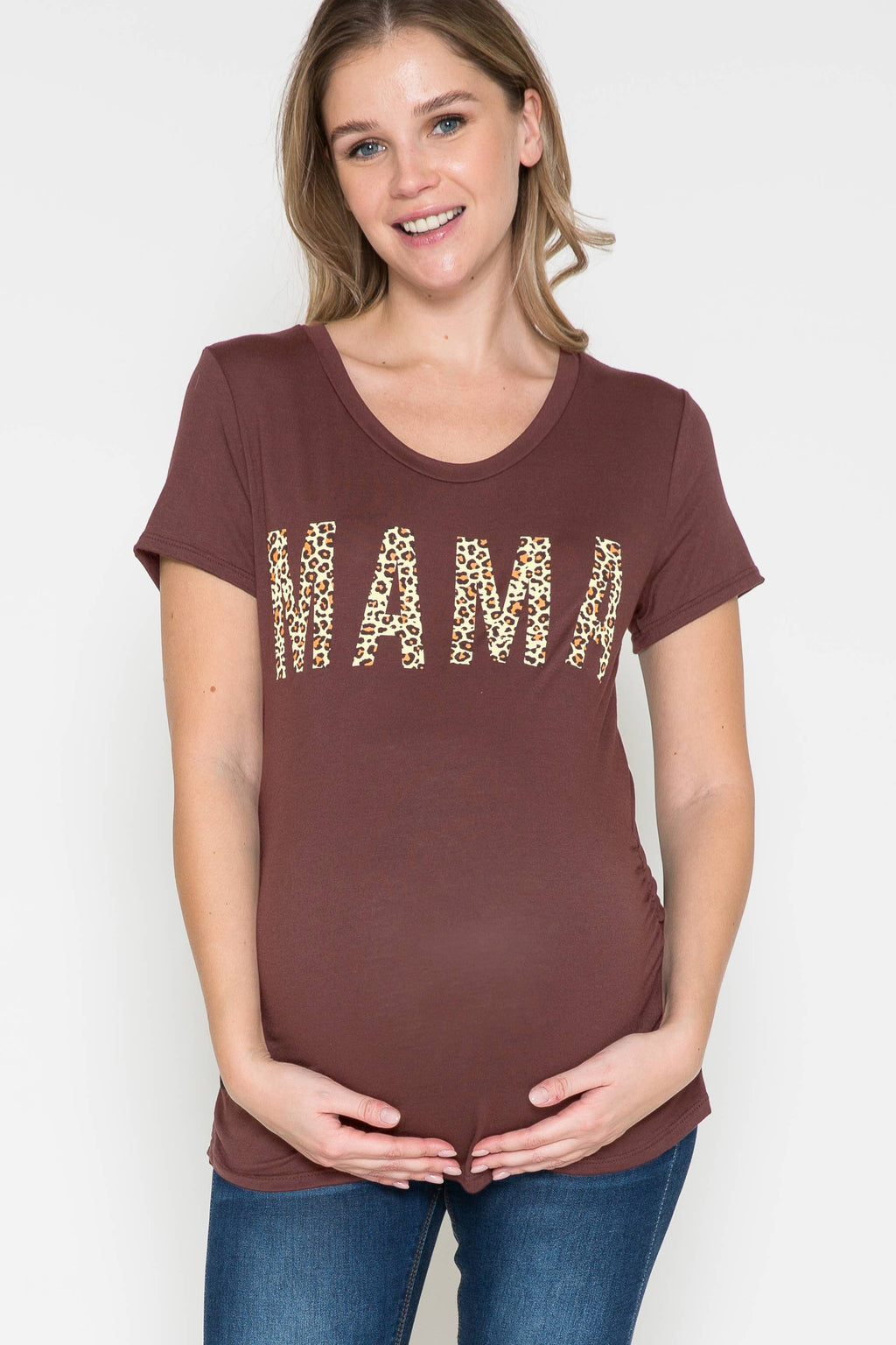Story Teller - Maternity Round Neck Basic Leopard Print Graphic Tee Top
