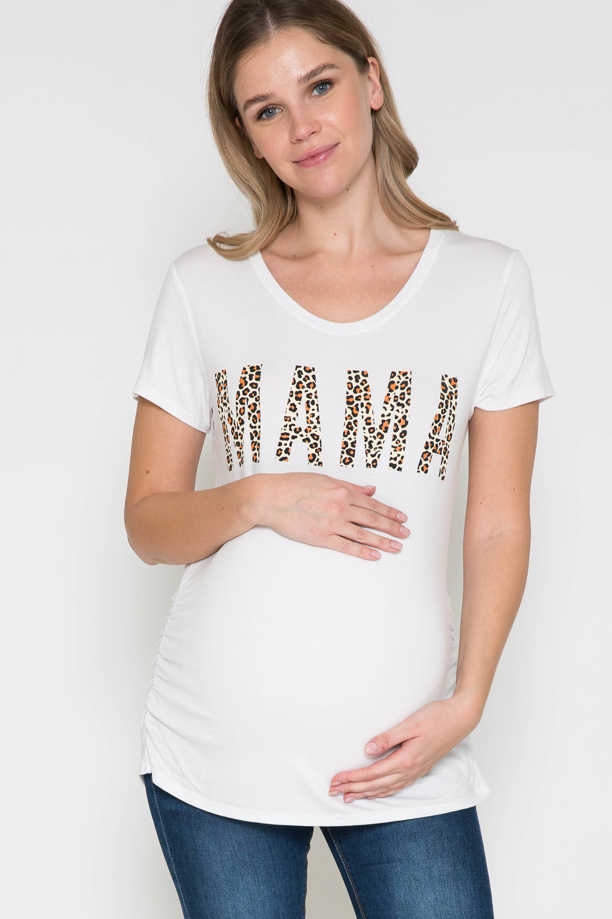 Story Teller - Maternity Round Neck Basic Leopard Print Graphic Tee Top