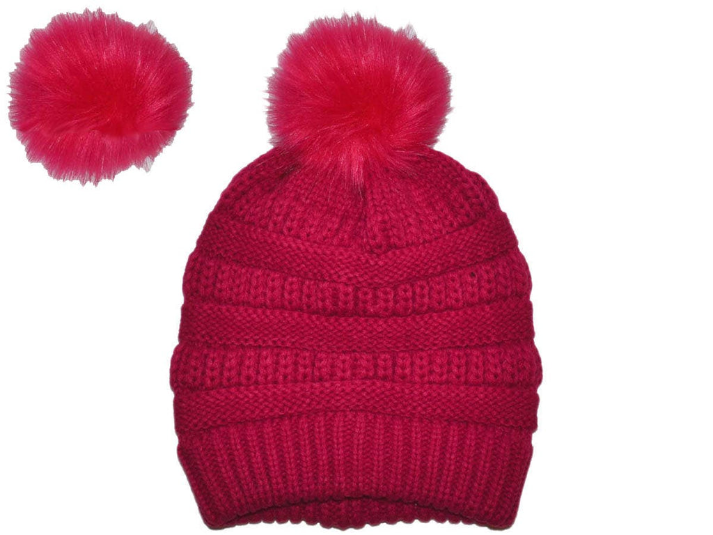 Buck Wholesale - Winter Beanie W/Removable Fur Pom-Pom  - Warm Knit Soft