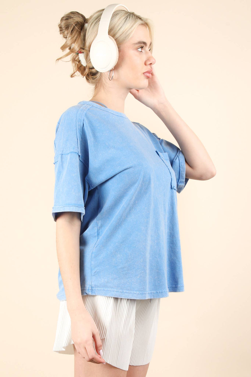 VERY J - NT11108-Mineral Washed Knit Top with Pocket