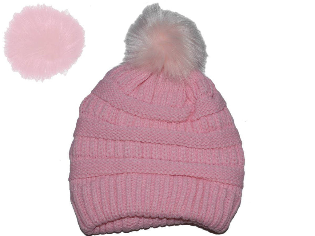 Buck Wholesale - Winter Beanie W/Removable Fur Pom-Pom  - Warm Knit Soft