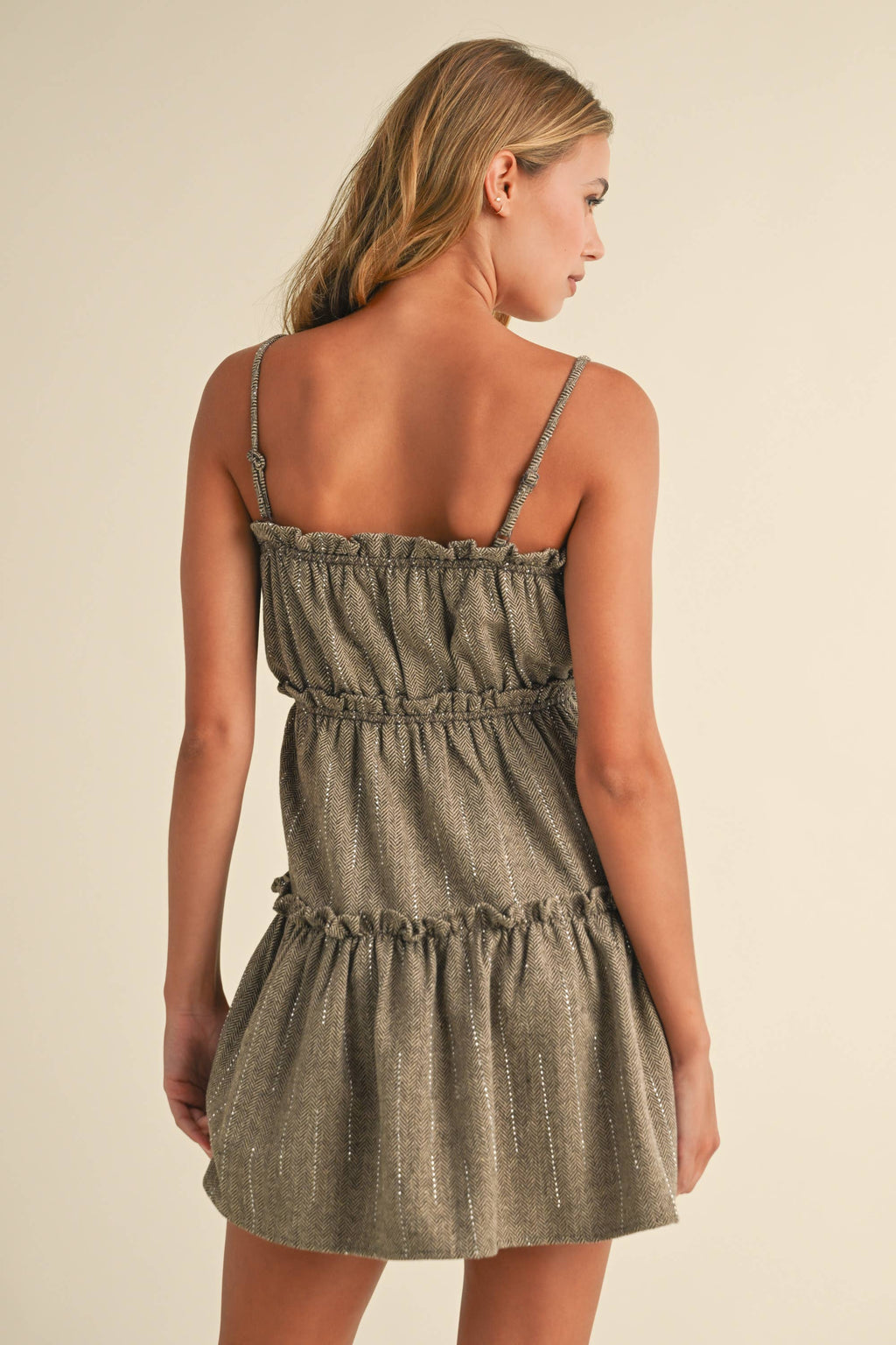 Klesis - ID8606 EMBELLISHED HERRINGBONE TIERED RUFFLE MINI DRESS