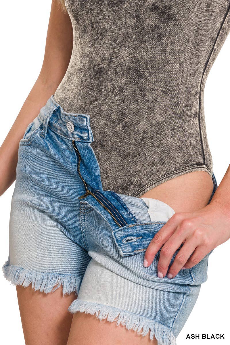 Mineral Wash Bodysuit W/ Snap Buttons