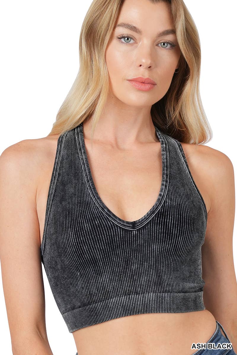 42POPS - `.42POPS Premium Washed Seamless Rib Crop Tank