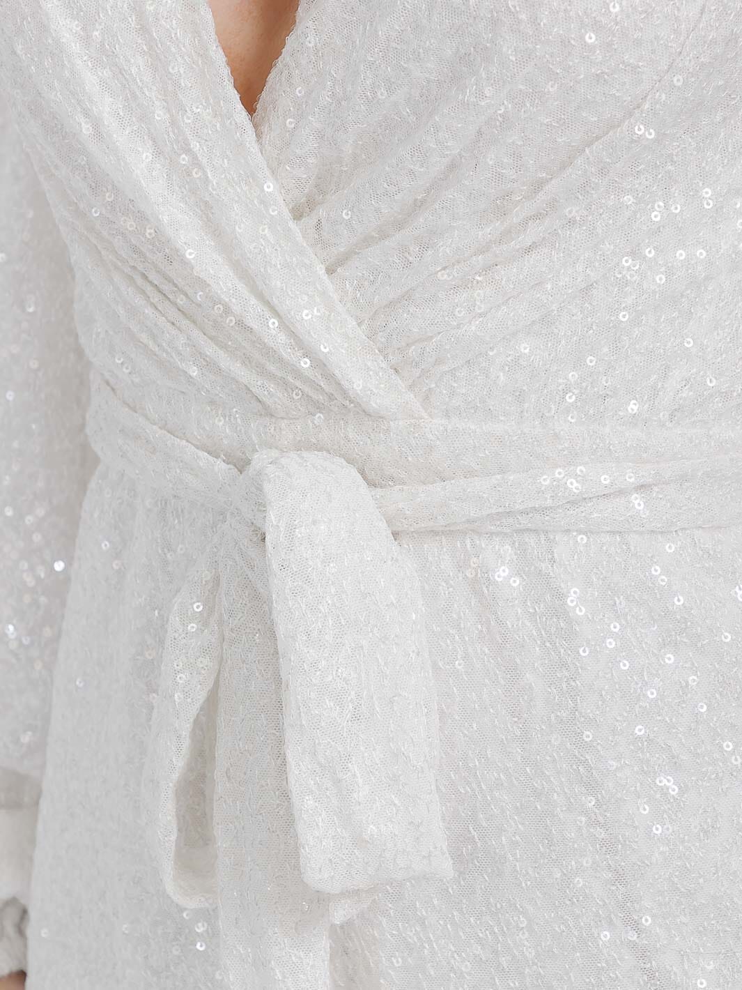 WOMEN'S LONG SLEEVE SURPLICE SELF TIE SEQUINS ROMPER