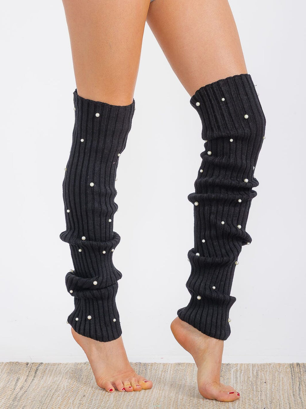 WOMEN'S PEARL DETAILED RIBBED KNIT LEG WARMERS