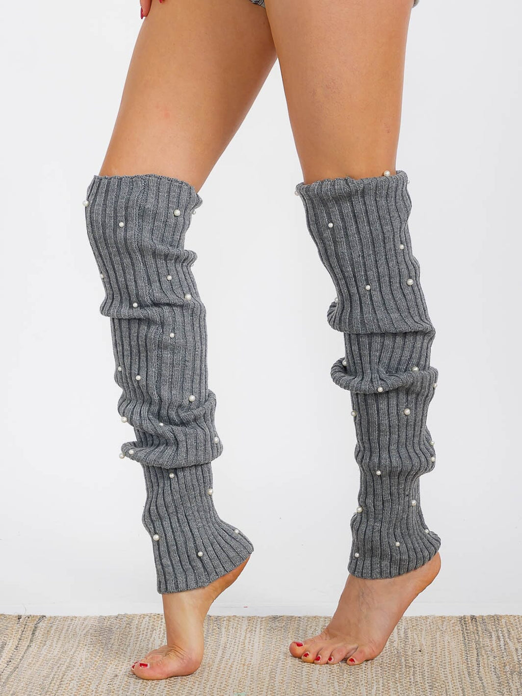 WOMEN'S PEARL DETAILED RIBBED KNIT LEG WARMERS
