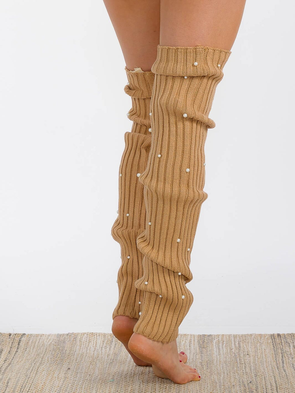 WOMEN'S PEARL DETAILED RIBBED KNIT LEG WARMERS