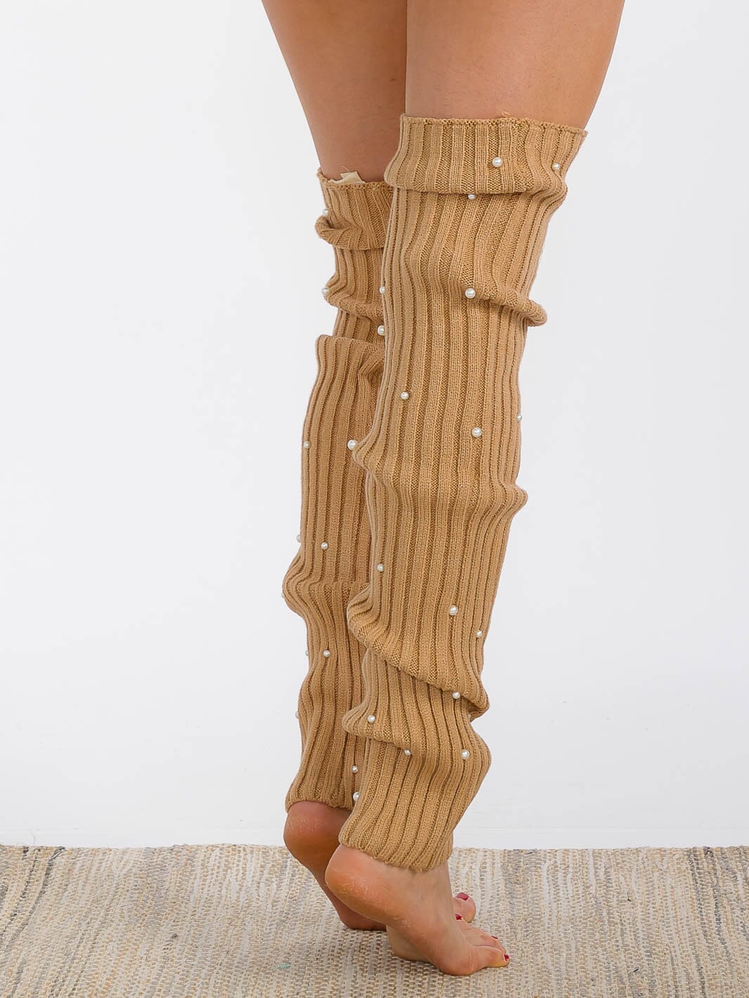 WOMEN'S PEARL DETAILED RIBBED KNIT LEG WARMERS