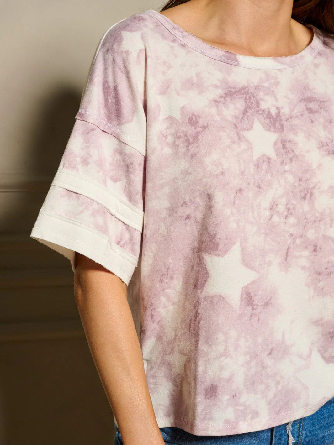 WOMEN'S SHORT SLEEVE STARS PRINT TIE DYE TOP