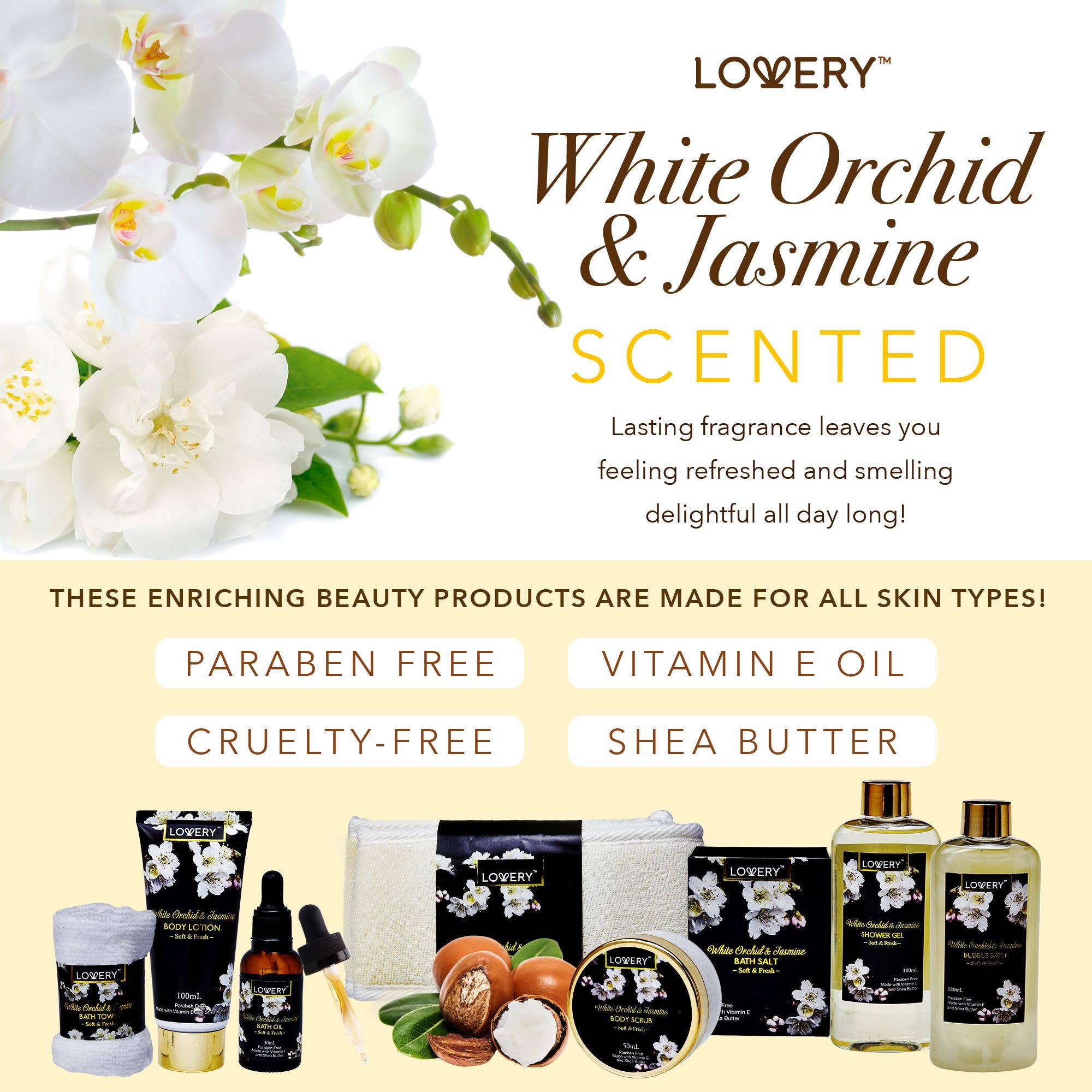 Bath & Body Spa Gift Set - Orchid & Jasmine Home Spa - 9pc