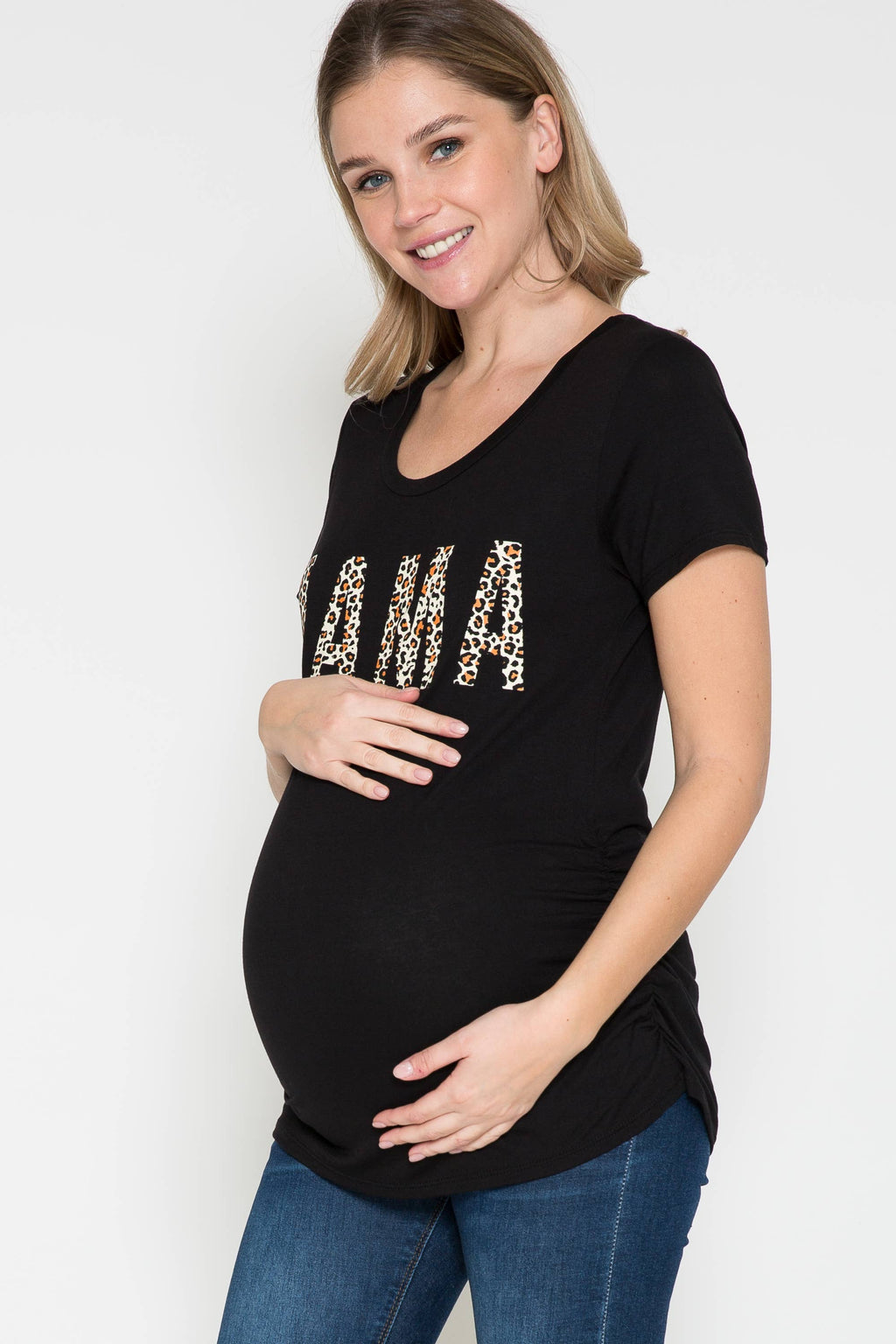 Story Teller - Maternity Round Neck Basic Leopard Print Graphic Tee Top
