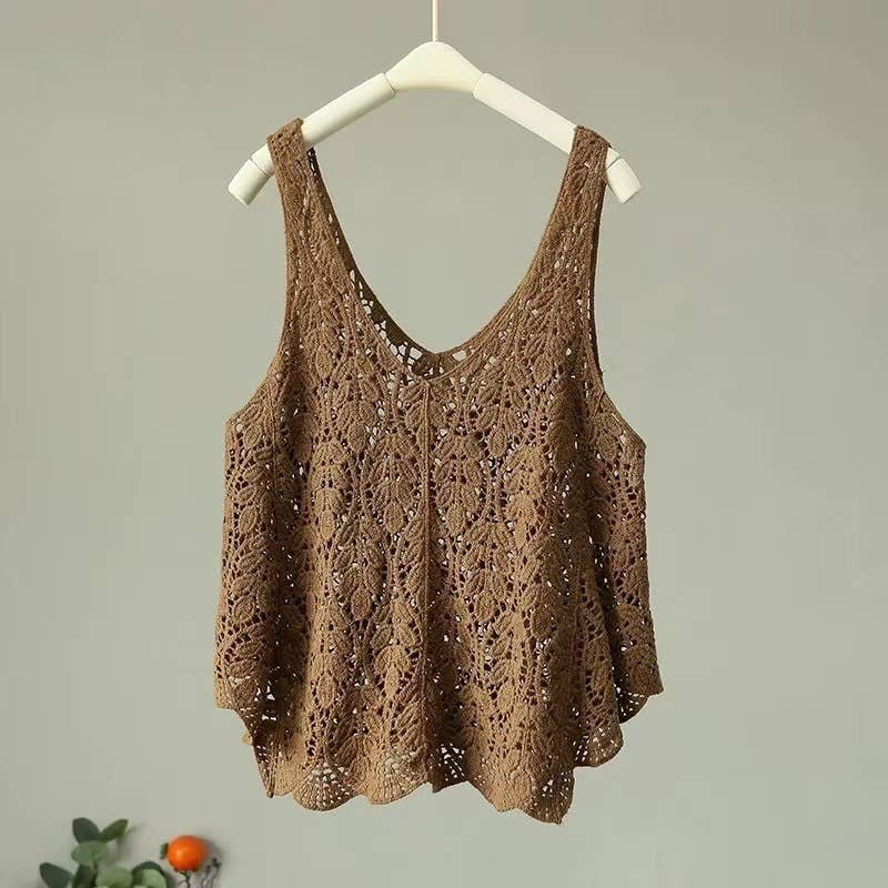 Hope & Sunshine - Cotton Knit Hollow Vintage Sleeveless Vest Top