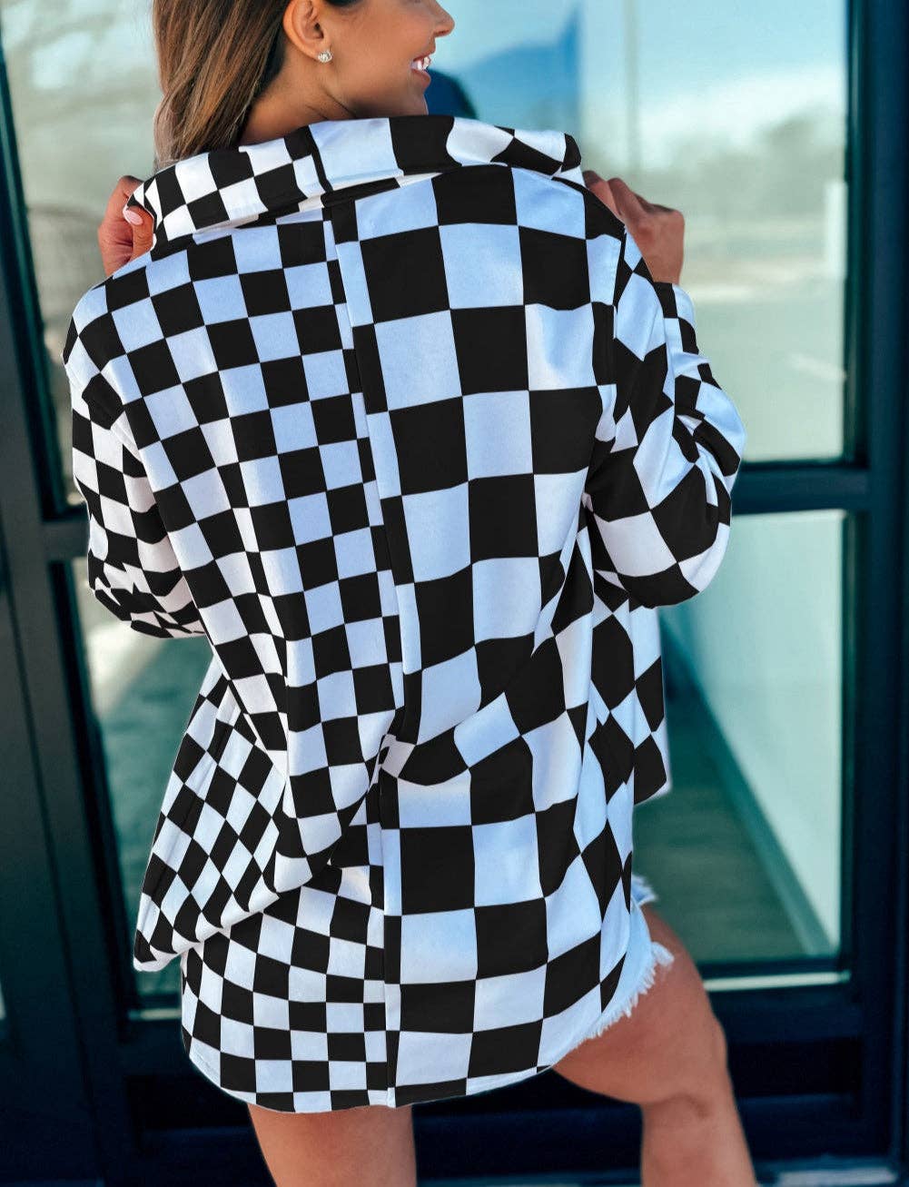 Lovesoft - Black Checkerboard Flap Pocket Button Front Shacket