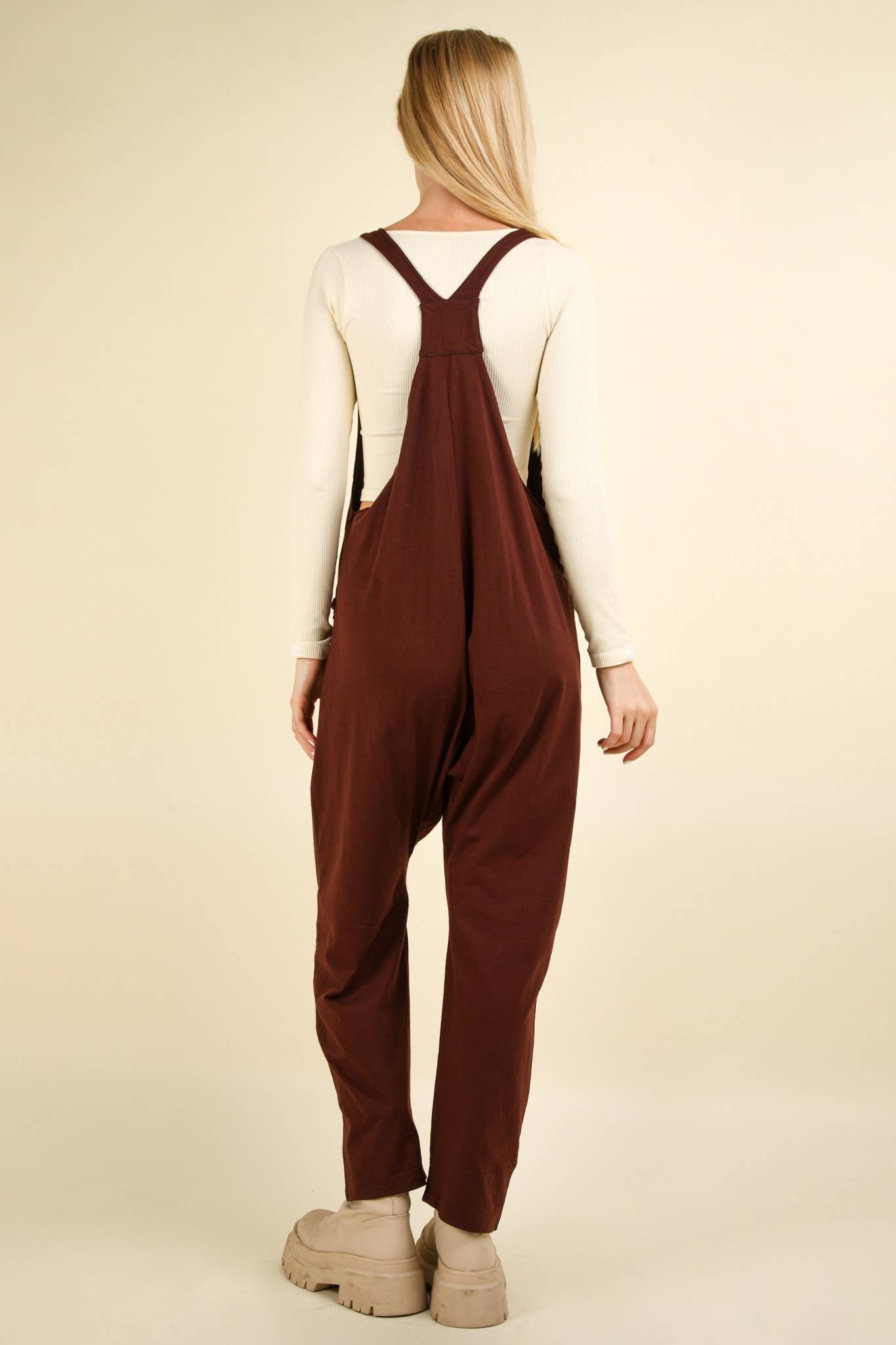 VERY J - NP70424-Casual Loose Fit Solid Knit Baggy Jumpsuit