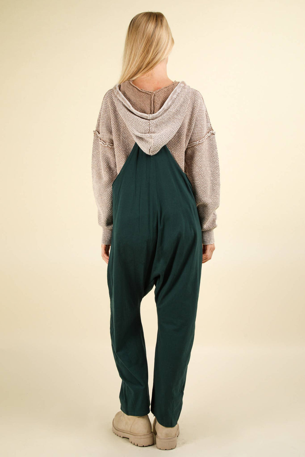 VERY J - NP70424-Casual Loose Fit Solid Knit Baggy Jumpsuit